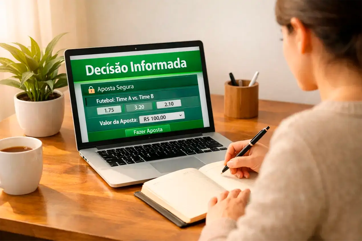 Pessoa em ambiente tranquilo refletindo e tomando notas representando decisões informadas e responsabilidade