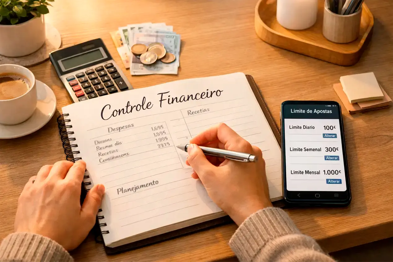 Pessoa escrevendo em caderno fazendo planejamento financeiro e controle de orçamento