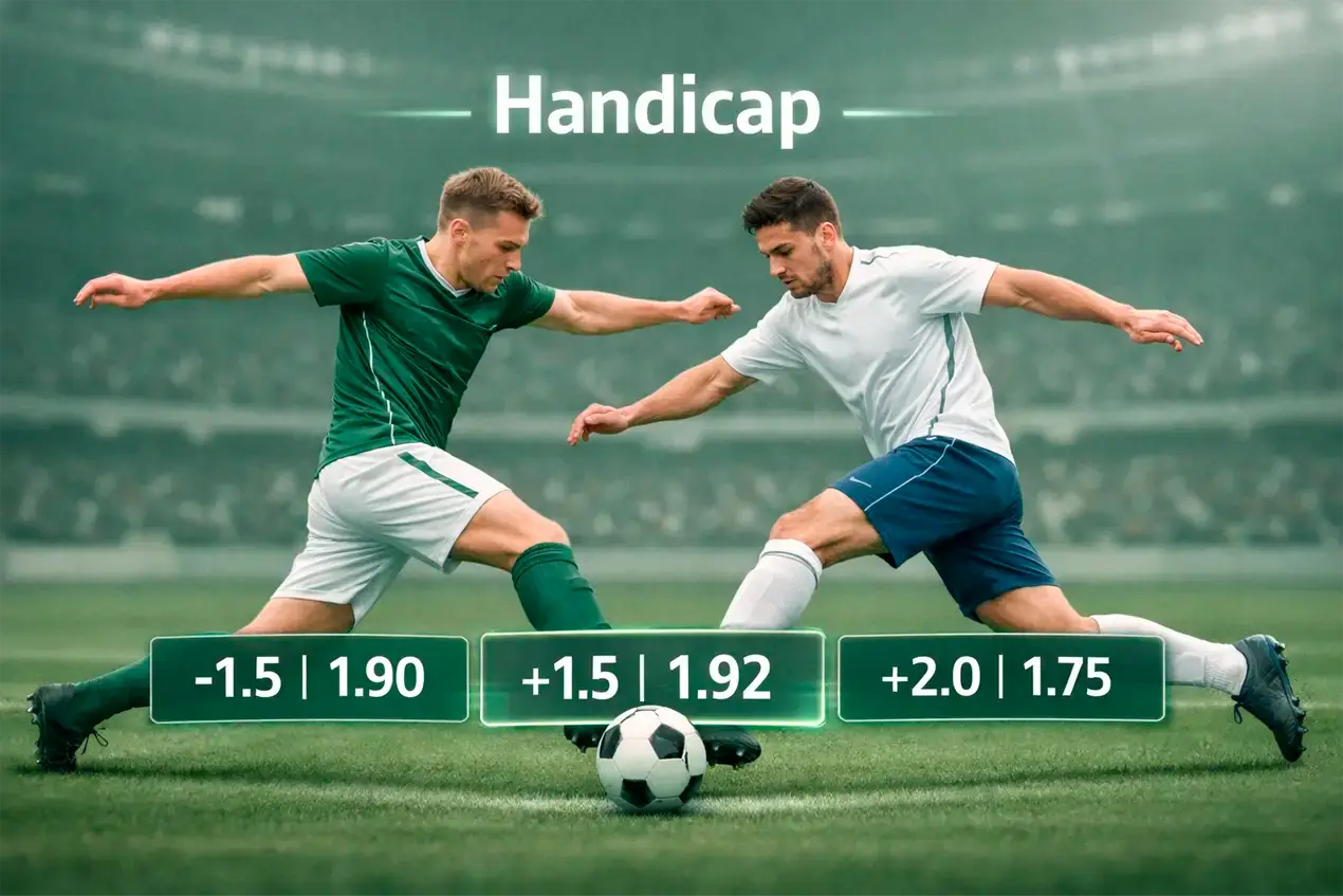 Dois jogadores de futebol em competição equilibrada representando o conceito de handicap