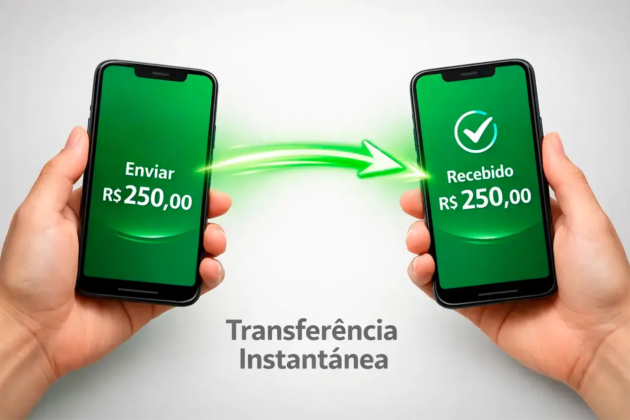 Dois smartphones representando transferência instantânea de dinheiro via Pix